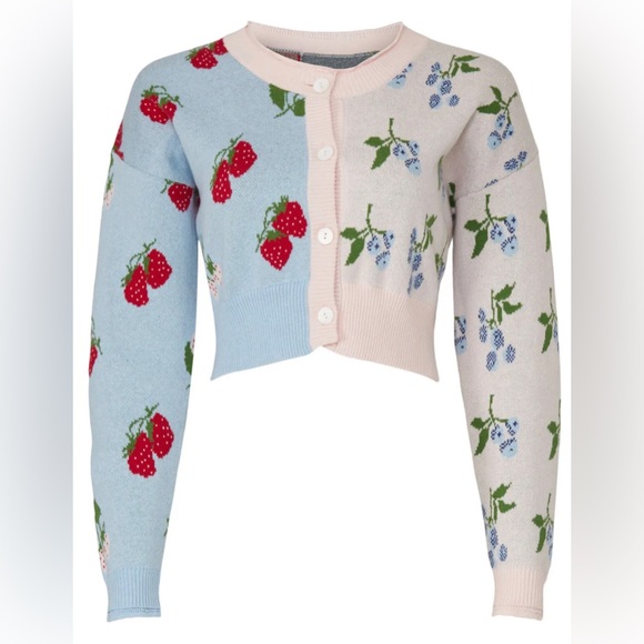 Rachel Antonoff Blake Berry Cardigan Strawberries Knit Sweater Split Patterns M - Picture 4 of 7